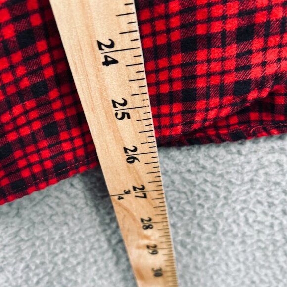 Womens Flannel Shirt L Red Black‎ Plaid Embroidered Floral Cotton Casual Cozy - Picture 8 of 9